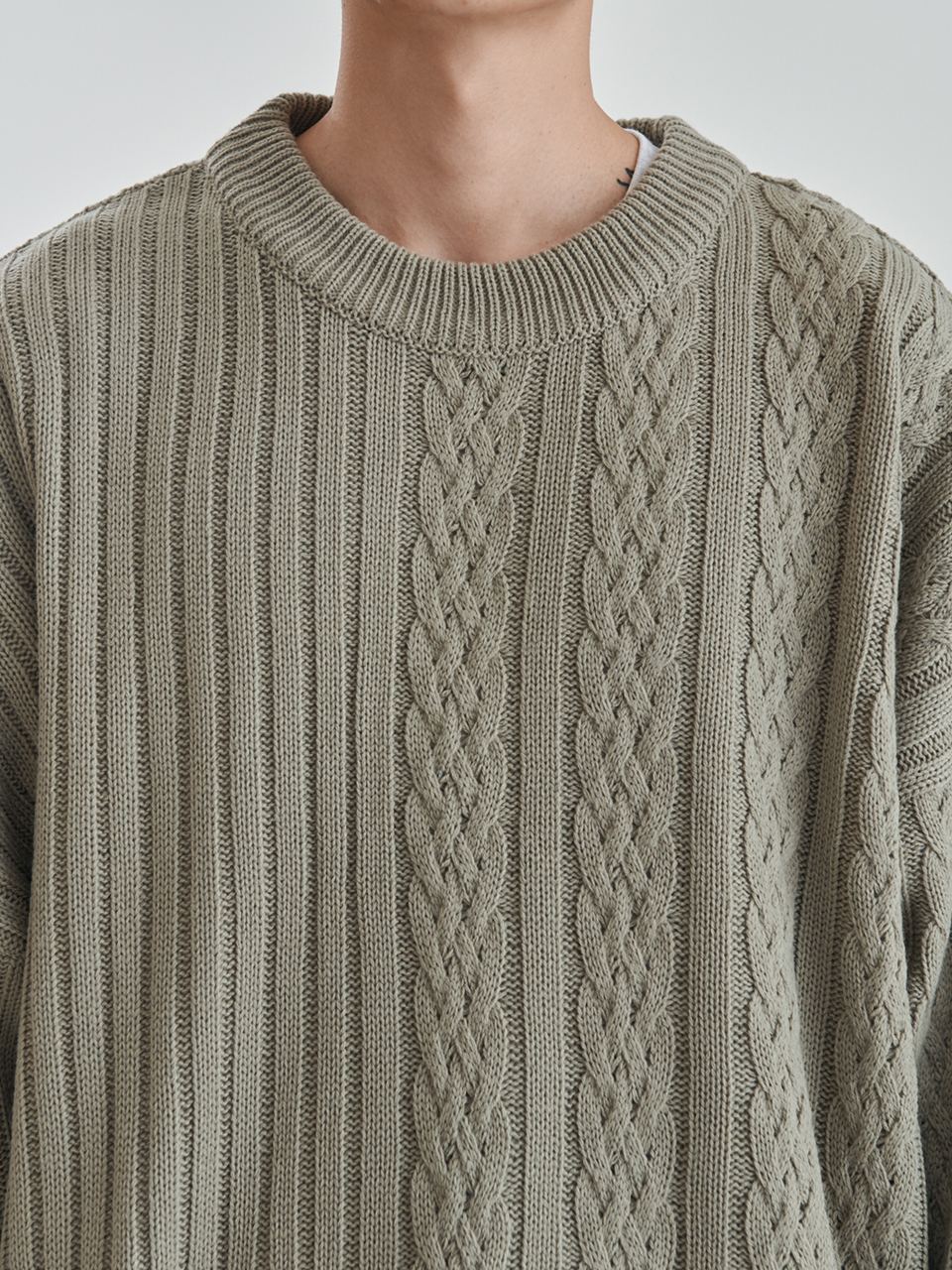 Half-cable Knit Pullover Sweater Khaki | W Concept
